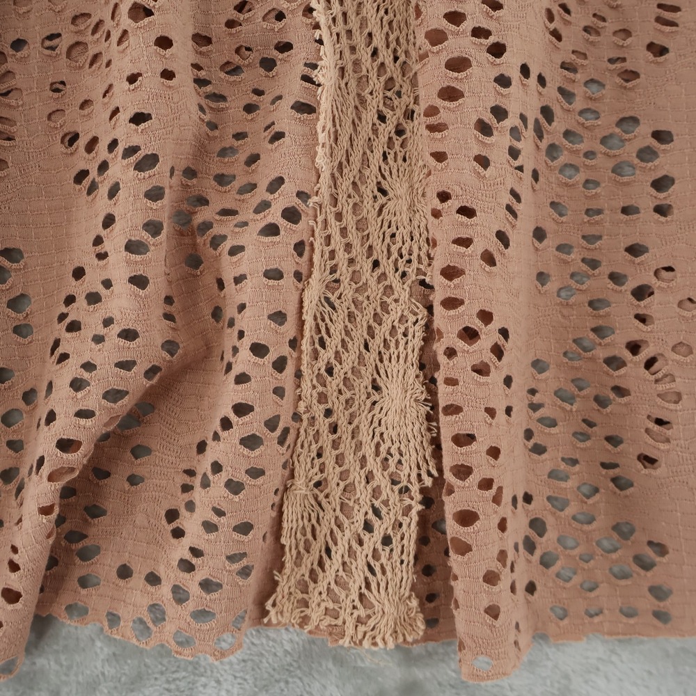 Free People Mini Dress Womens Med Brown Boho Eyelet Beaded Crochet Tunic Coverup - Picture 11 of 15